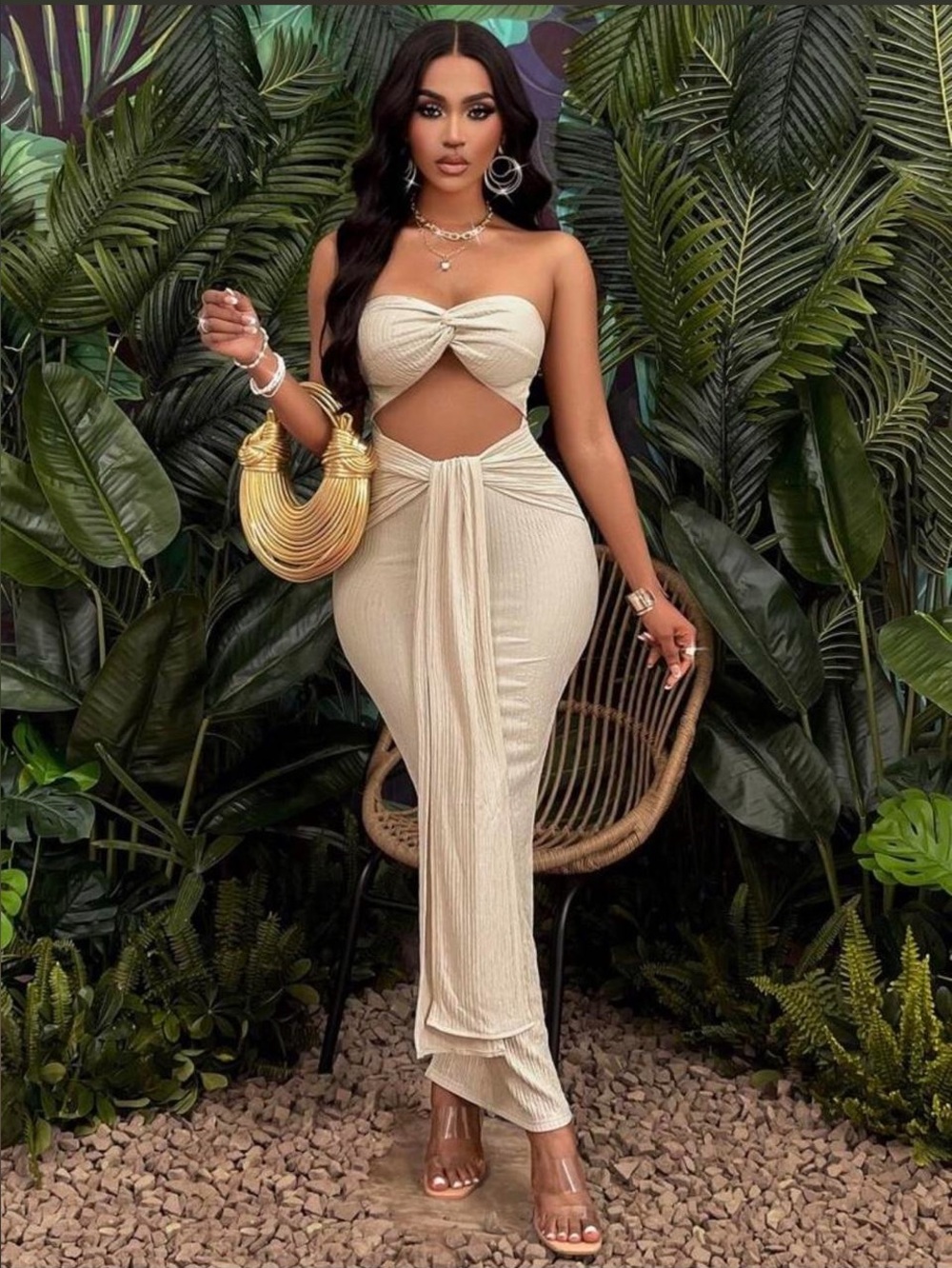 Strapless Cutout Maxi Dress in Cream